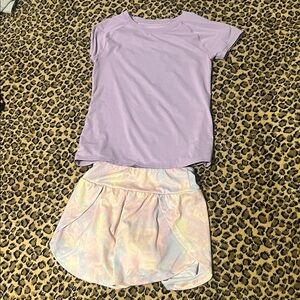Zella Girl size 7-8 Lavender Short Sleeve Top and Pastel Short Set